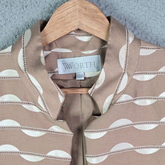 Worth Jacquard Open Front Short Sleeve Structured Jacket Tan Cream 12 Minimalist - Picture 13 of 13